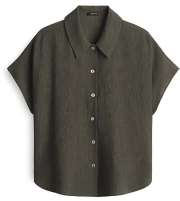 OPUS Damen Kurzarmbluse | FASINGA Loose Hemdbluse mit Crinkle Struktur Olive Leaf, 44