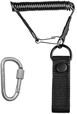 Tactical Lanyard Paracord, Elastische Spiralkabel Schlüsselschlüsselanhänger mit Karabiner RSG Halterung Spiral-Schlüsselhalter Schlüsselbänder Schwarz Ausziehbar Safety für Camping Wandern
