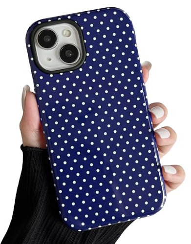 ZTOFERA Magnetic for iPhone 13/14 Case,Cute Polka Dot Design,Navy Blue | Compatible with Magsafe,Girly Aesthetic Chic Style,Dual Layer Hybrid Shockproof Protection