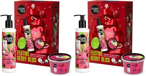 Organic Shop Festive Berry Bliss Body Care Set with Softening Sugar Body Scrub & Softening Shower Gel, 280ml/100ml (Pack of 2)