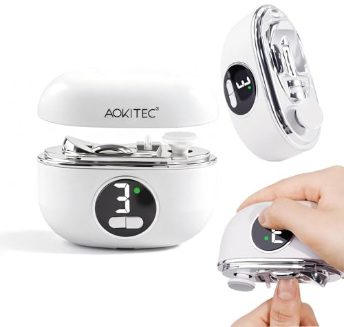 Aokitec Electric Nail Clippers, 3-Speed Nail Cutter with Dual-Blade Safety Design&LED Light for Finger Toenails, Electric Nail Trimmer Nail Grinder for Seniors&Users with Limited Hand Mobility, White