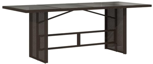 Mokuyary Mesa de jardín con tablero de cristal, marrón, 190 x 80 x 74 cm, polirratán, mesa de comedor, mesa de exterior, mesa de fiesta, para jardín, terraza, balcón