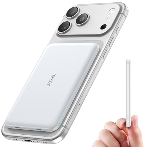 for Magsafe Power Bank, 5000mAh Ultra-Slim Wireless Portable Charger,Magnetic Power Bank Fast Charging with USB-C Charging, Phone Charger Battery Pack Compatible with iPhone 17/16/15/14/13/12, White