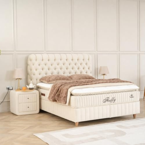 gowoll Fluffy Boxspringbett mit Matratze Stauraumbett Polsterbett,Boxbett, Doppelbett (Boxspringbett Set 4 -St. 2 Bettkästen + Matratze + Kopfteil), inkl. Lieferung (Weiß, 180x200 cm)