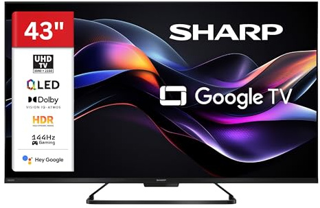 Sharp 43HR7765E Téléviseur QLED 43 Google TV – Smart TV 4K UHD avec HDR Dolby Vision IQ, 144 Hz VRR Gaming, Dolby Atmos, AQUOS Wireless Surround, Google Assistant et Triple Tuner (2026)