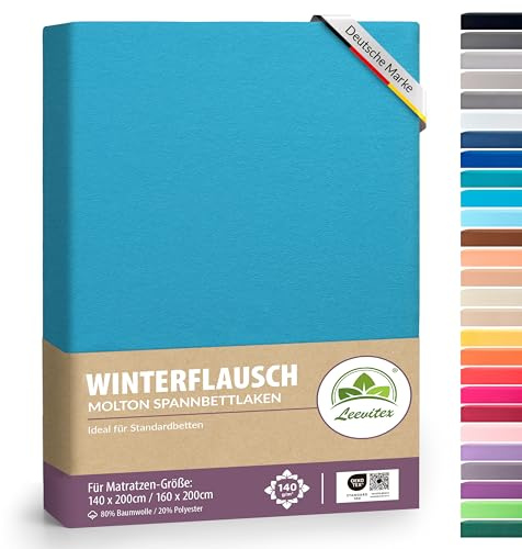 Winter Spannbettlaken | Farbenfrohes Thermo Fleece | Spannbetttuch, Bettlaken in vielen Größen und Farben (140 x 200 cm - 160 x 200 cm, Türkis/Ocean)
