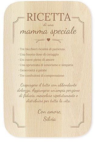 Casa Vivente Tagliere in Legno d’Acero con Incisione Ricetta Mamma Speciale Personalizzata con Nome, Accessori Cucina, Decorazioni Casa, Idee Regalo Festa della Mamma