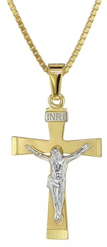 trendor Kruzifix Gold 333/8 Karat mit plattierter Halskette Damen und Herren Halskette, Gold Anhänger, zeitloser Kreuz Anhänger aus Echtgold 08566-50 50 cm