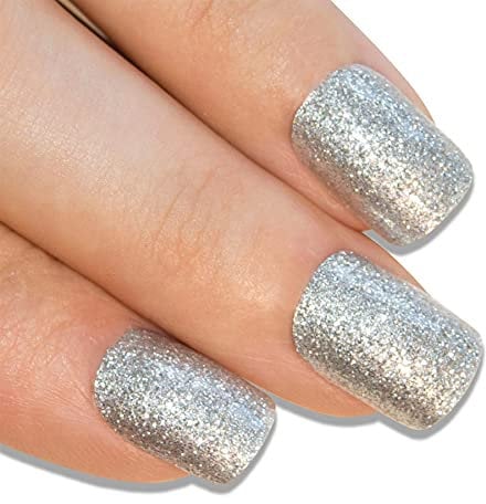 Bling Art False Nails French Manicure Gel Glitter Flower Glossy Tips 24 Full Cover Medium UK (Ariana Gel)