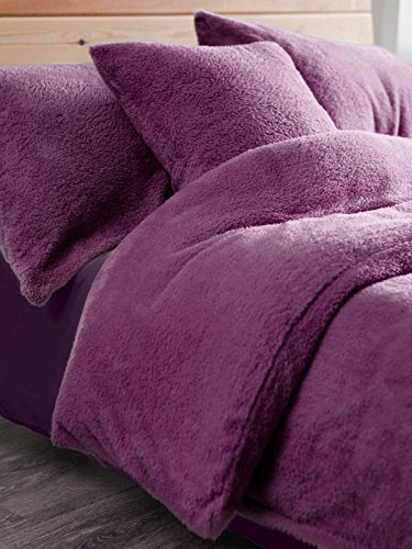 Artistic Fashionista Luxurious Quality & Extremely Soft and Fluffy TEDDY FLEECE Duvet/Quilt Cover With Matching Pillowcases Bedding Set (Purple, Double)