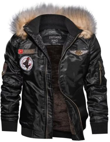 Shuanghao Homme Hiver Chaude Blouson-Veste Aviateur-Militaire Armée-Bombers Manteau Veste - Blouson Top Gun Baseball Hiver Printemps Automne à Capuche Amovible en Polaire Jacket Coat Pour Hommes