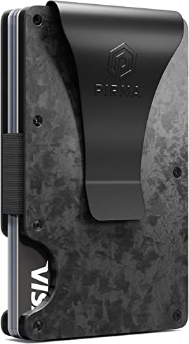 PIRNA Slim RFID Blocking Minimalist Card Wallet for Men, Thin Front Pocket Wallet with Money Clip, Real Forged Carbon Wallets for Men in UK with Gift Box - Carbon Black