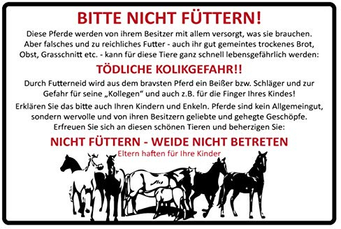 Blechschild 20x30cm gewölbt Bitte Nicht füttern! Pferd Weide Deko Geschenk Schild weiß