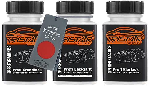 TRISTARcolor Autolack Lackstift Set für VW/Volkswagen LA3S Amaryllisrot Metallic/Amaryllis Red Metallic Grundlack Basislack Klarlack je 50ml