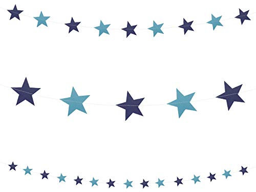 Oblique Unique® Stern Girlande Banner mit Sternen Deko für Geburtstag Jubiläum Baby Shower Party Weihnachten Blau Gold Roségold - Farbe wählbar (Blau)