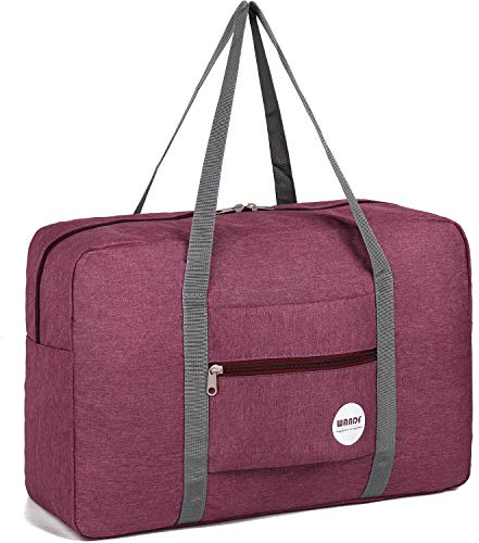 Handgepäck Tasche für Flugzeug Reisetasche Klein Faltbare Handgepäck Koffer 55x40x20cm / 45x36x20cm Sporttasche Krankenhaustasche Weekendertasche von WANDF (A - Denim Weinrot)