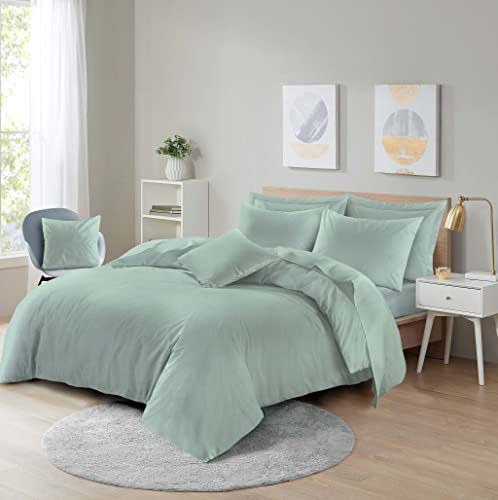 HOMES-LINEN Easy Care Poly-cotton Plain Dyed Duvet Cover Set (Duck Egg, King)