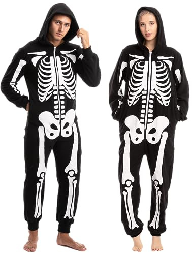 Spooktacular Creations Tuta Unisex con Scheletro in Peluche, con Cerniera, per Halloween, Costume da Notte per Adulti