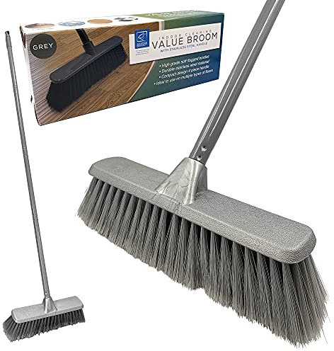TDBS Soft Indoor Broom (Grey, 120cm) - Perfect for Laminate, Vinyl or Wooden Floor, with Multi-section Handle and Flagged Bristle
