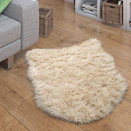 Paco Home Kunstfell Fellteppich Imitat Sitzkissen Herzform Rund Verschiedene Formen, Creme, Grösse:55x80 cm Fell-Form