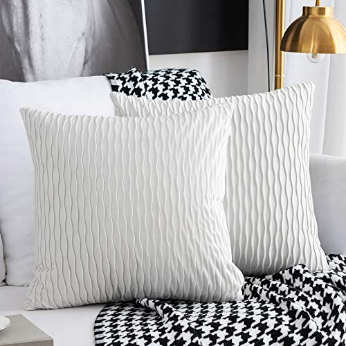 Sunia Kissenbezüge 50x50 cm Set mit 2 Samt Moderne Kissenbezüge dekorativen quadratischen rechteckigen Kissenbezüge für Couch Bett Sofa Stuhl Schlafzimmer Wohnzimmer, Reines Weiß