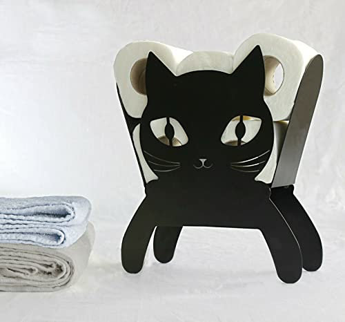 Garden Mile Cat Black Toilet Roll Holder Free Standing Powder Coated Metal Toilet Roll Stand For Bathroom Holds 5 Rolls Animal Bathroom Decorations Loo Roll Stand Wall Mounted Storage
