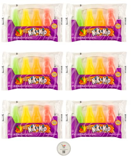 Nik L Nip Nik-L-Nip Wax Bottles Mini Drinks Candy (6) packs of 4 bottles each 1.39 Oz-Total of 24 Bottles