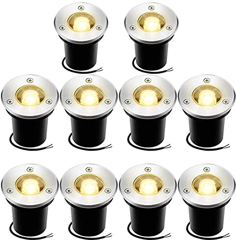 BDSHL Lumières LED Rondes enterrées, IP67, décoration extérieure de Jardin en Acier Inoxydable étanche 1W, Paquet de 10 (Color : Warm White Light, Size : 110-220v)