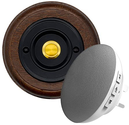 Modern Living Round Wireless Doorbell in Tudor and Black - Gold Centre - Plug in F5R-Recordable