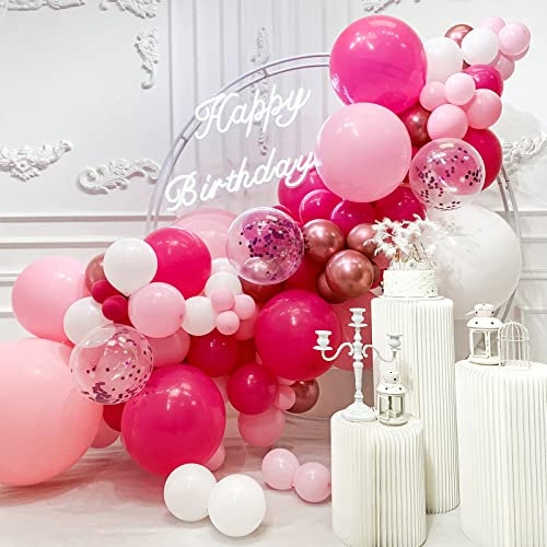 SANERYI Luftballons Rosa, 140stk Weiß und Pink Konfetti Ballons Girlande Kit, Pastell Geburtstag Ballonbogen Set für Taufe MäDchen Prinzessin Party Brautdusche Verlobung Baby Shower Festival Deko