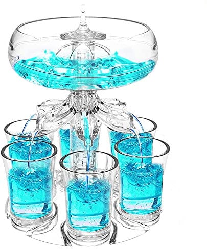 Schnapsglas Spender für Saft oder Likör mit 6 Schnapsgläser Plastik 4cl - Shot Gläser Getränkespender für Gin Whisky, Shot Verteiler Lustig Bar Party Saufen Zubehör, V2