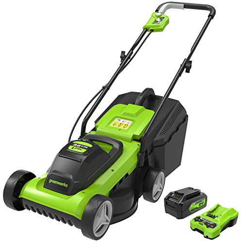 Greenworks Cordless Lawnmower 24V 33cm Incl. Battery 4Ah and Charger, Up to 250m² Mulching 30L 3-Level Cutting Height
