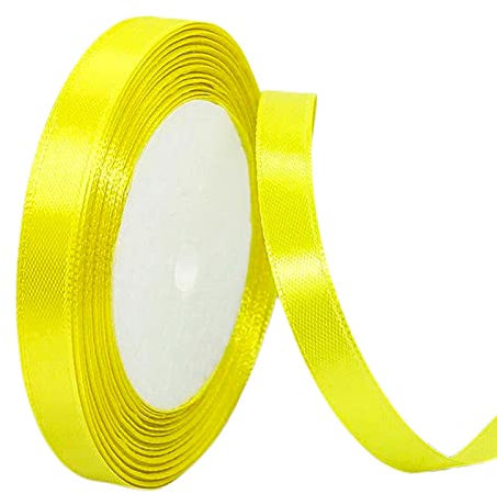 POPOYU 22 Meter Satinband Zitronengelb,ZitronengelbBand Dünn 1cm,Schleifenband Textil 1cm,Textil Geschenkband Satin für Verpacken von Haarschleifen,Kuchen,Hochzeit,Weihnachtsdekoration