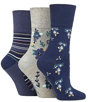 SockShop Gentle Grip Ladies Floral Spotted Patterned and Striped Honeycomb Top Cotton Socks in a Multipack of 3 Assorted Colours Size 4-8 Floral Haven Purple 4-8