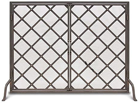 FLBT Feuerschutz-Kaminschutzgitter, großer Stahlgitter-Kaminschutz mit Türen, solide Schmiedeeisen-Kaminplatten aus Metall, Funkenschutzgitter für Wohnzimmer (Messing 98 x 28 x 78 cm) Needed