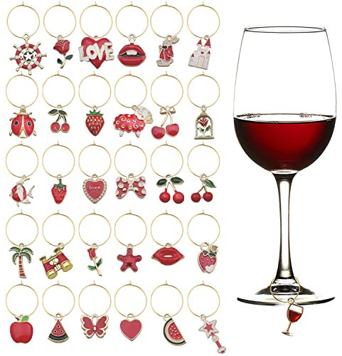 VICDUEKG 31 PCS Weinglas Anhänger Charms, Glas Identifikations Getränke Markierungen Glasmarkierung Thema Strand Getränkemarker Partydekoration für Party Weinglas Wein Cocktail Champagner
