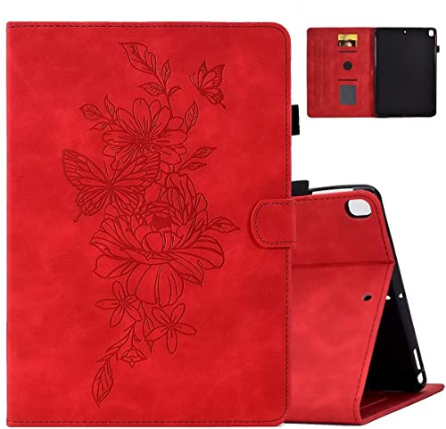 MOKASE Hülle für iPad 9/8/7 Generation 10.2 Zoll 2021-2019 Freigabe, Wildleder Multiangle Ständer Tasche mit Automayic Schlaf/Aufwach mit Stifthalter & Kartenschlitze für iPad 10.2/Pro 10.5, Red