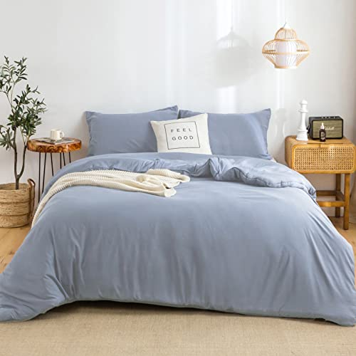 COTTEBED Solides Bettwäsche-Set für King-Size-Betten – superweich, vollständig dünn, leicht, gewaschene Baumwoll-Mikrofaser – 1 Bettdecke, Daunendecke und 2 Kissenbezüge (King/California King, Helles