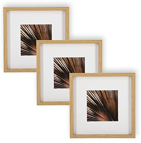 Wackadoo Bilderrahmen 3er Set quadratisch 23x23 cm Eiche Fotowand Fotorahmen mit Glasscheibe Picture frame Holz aus MDF mit Passepartout 13x13 cm