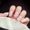 AKOFIC 24Pcs Short False Nails Coffin, French Ballerina Acrylic Press on Nails Designs, Pearl Flower Full Cover Stick on Nails, Fake Nails with Jelly Glue for Women Girls Nail Art