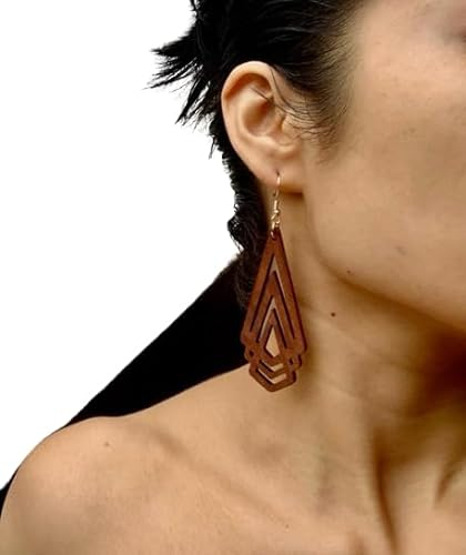 ⊹⊱❁ LANGE HOLZ OHRRINGE - SEHR GROSSE AUSGESTANZTE HOLZ SCHEIBEN MIT GOLD HAKEN ❁⊰⊹ leichte Tribal Ethno Ohrringe, GOLD und braun