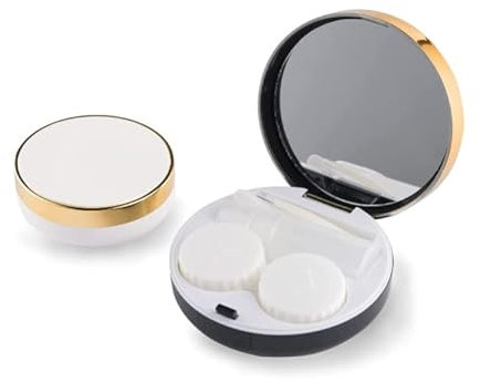 Duehut 2 Pack Contact Lens Case,Lightweight Portable Contact Lens Case Kit with Mirror,Contact Lens Travel Case Container Holder Storage Box for Travel(White+Black)