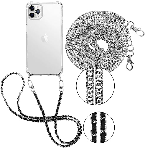 Pnakqil 2 Stück Handykette für Apple iPhone 11 Pro MAX 6,5 Hülle mit Band, Handyhülle Necklace Handy Kette Kordel zum Umhängen Schutzhülle, Trasparente TPU Bumper Stoßfest Smartphone Case, Lanyard 5