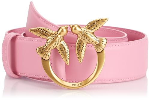 Pinko Love Berry H4 Belt Vitello Seta Cintura, P31Q_Rosa Marino-Antique Gold, L Donna