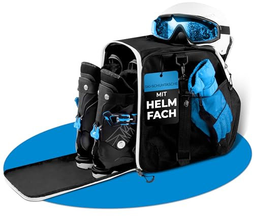 STYNGARD Skischuhtasche mit Helmfach und Stiefelfach [40 L] - Ski Stiefeltasche mit Umhängefunktion und Stauraum für Skizubehör - Tasche für Skischuhe Modell Zermatt (Schwarz-Weiß)