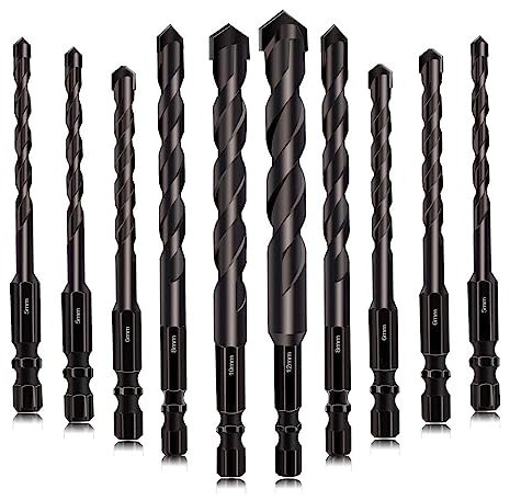 SRGDRR Brocas para mampostería Negras Brocas para hormigón Brocas para Azulejos de cerámica Juego de Brocas con Punta de carburo de tungsteno para hormigón Ladrillo Vidrio Madera,5,6,6,8,10,12MM