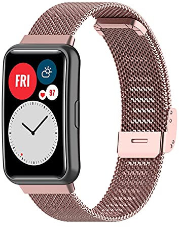 Bracelet pour Huawei Watch Fit/Fit New/Fit Special Edition, acier inoxydable de rechange en métal bracelet de montre réglable pour Huawei Fit Accessoires, Rose, Size L, Classique