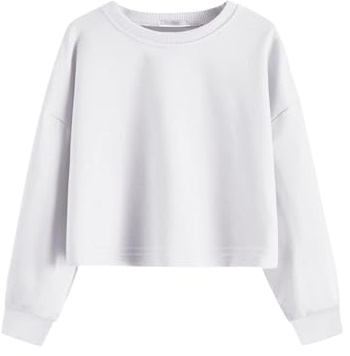 Arshiner Girls Crewneck Sweatshirt Long Sleeve Solid Pullover Cropped Top | Kids Casual Cotton Blend Sweater for School Daily Wear