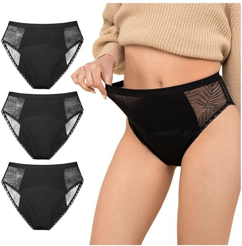 Culotte Menstruelle avec Coupe Taille Haute (Pack de 3) - sous Vetement Femme en Coton Organique - Protection Hygiénique Anti-Fuite et Confort Maximal pour Femme (L)