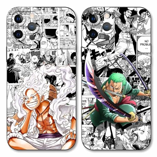 2 Stück Handyhülle für Apple iPhone 12 Pro Max Hülle 6.7'' Anime Luffy Zoro Gear 5 Sun God Nika Muster Design Manga Case Kameraschutz Schutzhülle TPU Silikon Weich Ultra Dünn Schwarz2